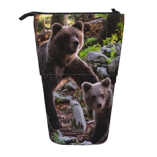 WSHFFILO Teleskop-Stifttasche mit Tierbär-Aufdruck, erweiterbar von WSHFFILO