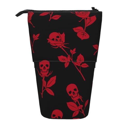 WSHFFILO Teleskop-Stifttasche mit Totenkopf-Rose von WSHFFILO