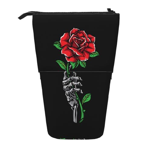 WSHFFILO Teleskop-Stifttasche mit Totenkopf-Rose von WSHFFILO