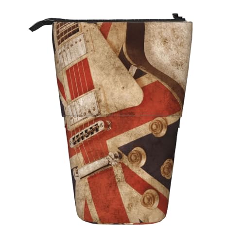 WSHFFILO Teleskop-Stifttasche mit britischer Flagge, ausziehbar, mit Gitarre von WSHFFILO