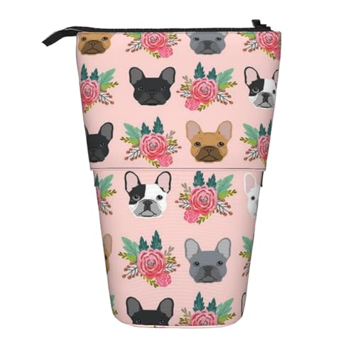 WSHFFILO Teleskop-Stifttasche mit französischer Bulldogge und Blumen, erweiterbar von WSHFFILO