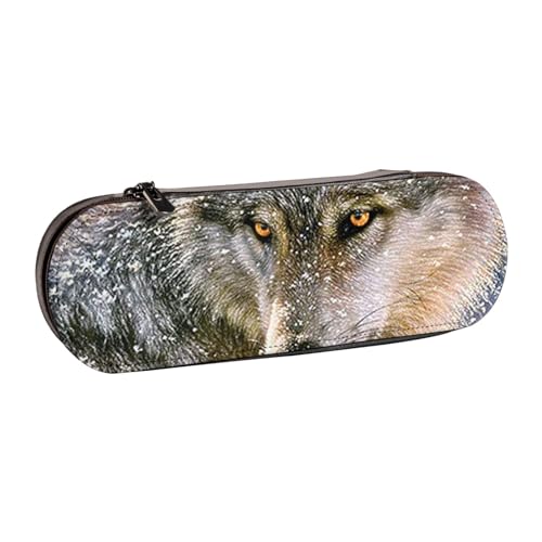 WSHFFILO Trendiges Federmäppchen aus Leder mit Wolfs-Motiv, tragbare Schreibwaren-Tasche von WSHFFILO