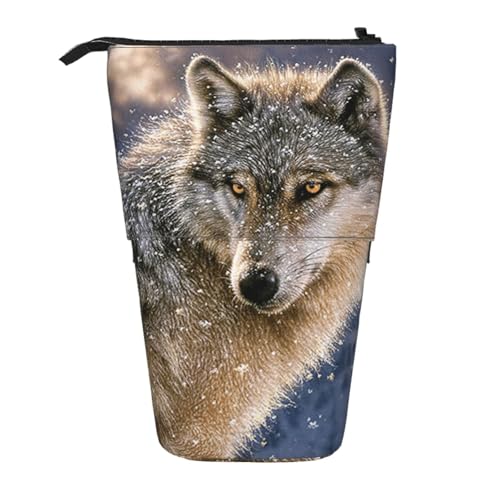 WSHFFILO Trendy Wolf bedruckte Teleskop-Stifttasche, erweiterbar von WSHFFILO