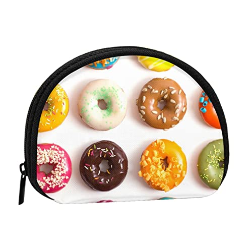 WSHFFILO Verschiedene Geschmacksrichtungen von Donuts, bedruckte Muschel-Aufbewahrungstasche, Mini-Münz-Organizer, Schwarz , Einheitsgröße von WSHFFILO