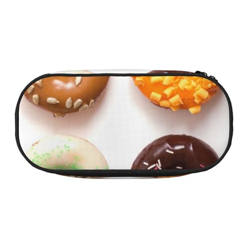 WSHFFILO Verschiedene Geschmacksrichtungen von Donuts, bedrucktes Federmäppchen, Federmäppchen, tragbare Schreibwaren-Tasche, Schwarz , Einheitsgröße, Münztasche von WSHFFILO