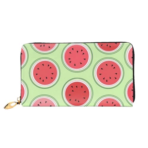 WSHFFILO Wassermelonen-Grüne bedruckte Ledergeldbörse lange Clutch tragbare Reisebrieftasche, Schwarz , Einheitsgröße von WSHFFILO