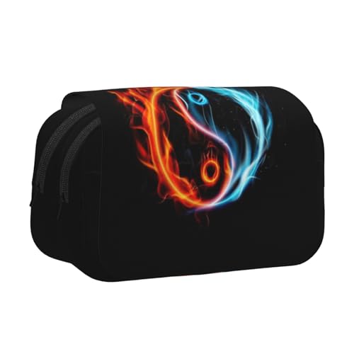 WSHFFILO Water and Fire Tai Chi Bedrucktes Doppel-Klapp-Federmäppchen, Federmäppchen, tragbare Schreibwaren-Tasche, Schwarz , Einheitsgröße, Münztasche von WSHFFILO