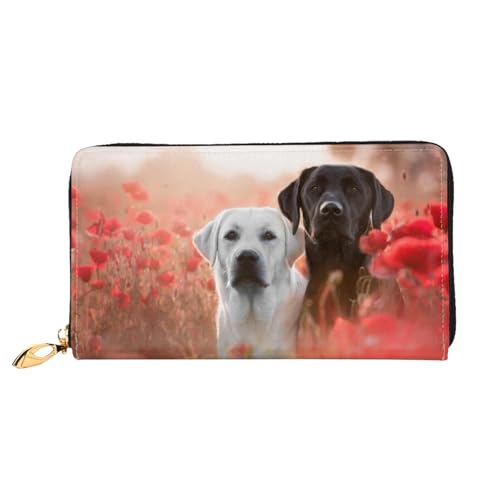 WSHFFILO Weiße Labrador-bedruckte Ledergeldbörse lange Clutch tragbare Reisebrieftasche, Schwarz , Einheitsgröße von WSHFFILO