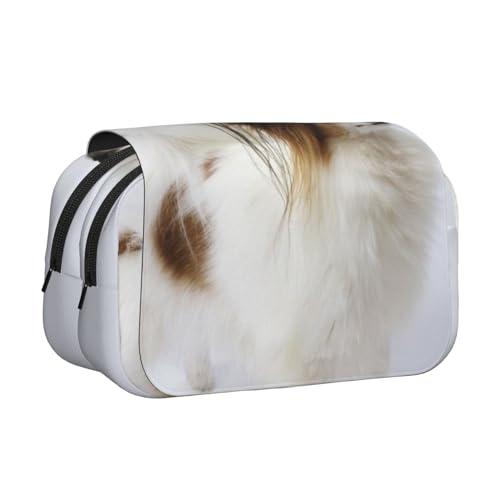 WSHFFILO Weißes Papillon bedrucktes doppeltes Klapp-Federmäppchen, Federmäppchen, tragbare Schreibwaren-Tasche, Schwarz , Einheitsgröße, Münztasche von WSHFFILO