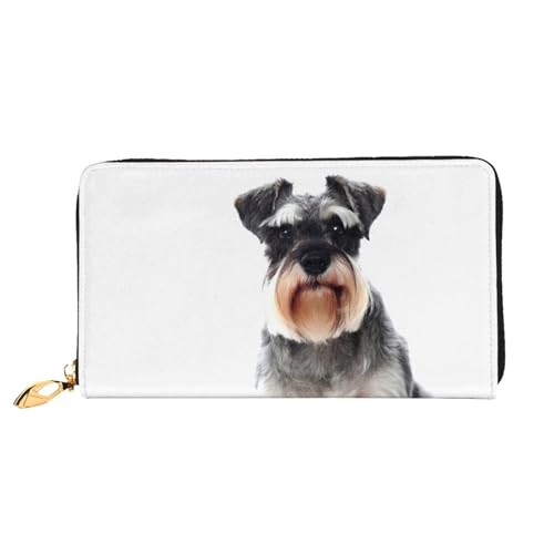 WSHFFILO Well-Behaved Schnauzer bedruckte Ledergeldbörse lange Clutch tragbare Reisebrieftasche, Schwarz , Einheitsgröße von WSHFFILO