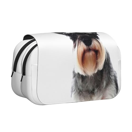 WSHFFILO Well-Behaved Schnauzer bedrucktes Doppel-Klapp-Federmäppchen, Federmäppchen, tragbare Schreibwaren-Tasche, Schwarz , Einheitsgröße, Münztasche von WSHFFILO