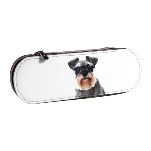 WSHFFILO Well-Behaved Schnauzer bedrucktes Leder-Federmäppchen, tragbare Schreibwaren-Tasche von WSHFFILO