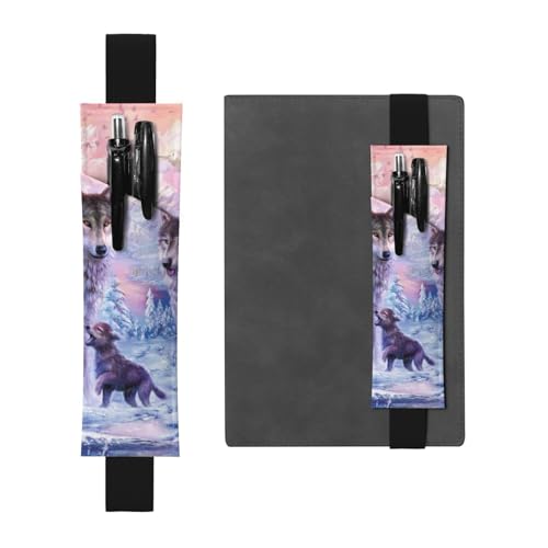 WSHFFILO Winter Wolf Familie bedruckter Leder-Stifthalter Lesezeichen Federmäppchen, Schwarz , Einheitsgröße, Münztasche von WSHFFILO
