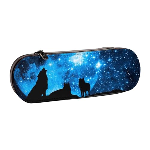 WSHFFILO Wolfs bedrucktes Federmäppchen aus Leder, tragbare Schreibwaren-Tasche von WSHFFILO