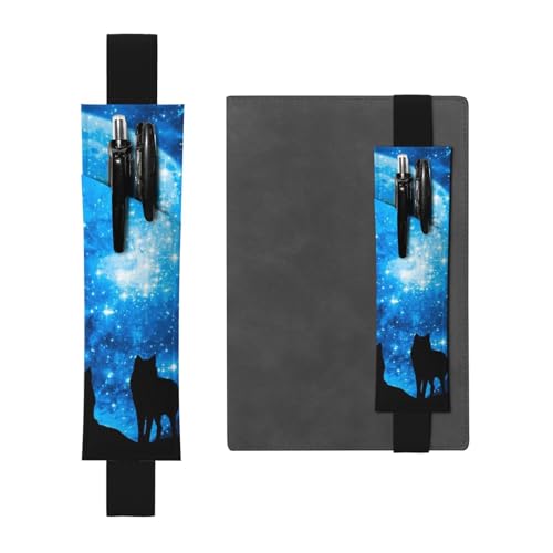 WSHFFILO Wolfs bedrucktes Leder-Stifthalter-Lesezeichen-Federmäppchen, Schwarz , Einheitsgröße, Münztasche von WSHFFILO