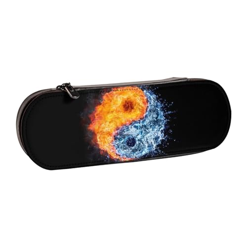 WSHFFILO Yin Yang Fire Water bedrucktes Leder-Federmäppchen, tragbare Schreibwaren-Tasche von WSHFFILO
