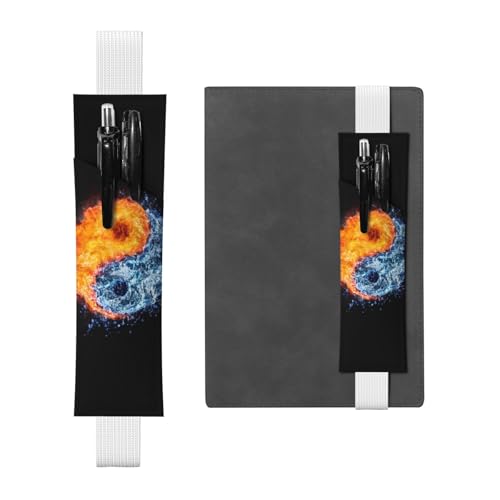 WSHFFILO Yin Yang Fire Water bedrucktes Leder-Stifthalter, Lesezeichen, Federmäppchen, weiß, Einheitsgröße, Münztasche von WSHFFILO