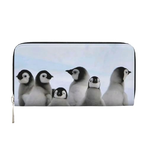 WSHFFILO Young Penguins with Snow Printed Leather Hand Wallet Long Clutch Leather Wallet, Schwarz , Einheitsgröße von WSHFFILO