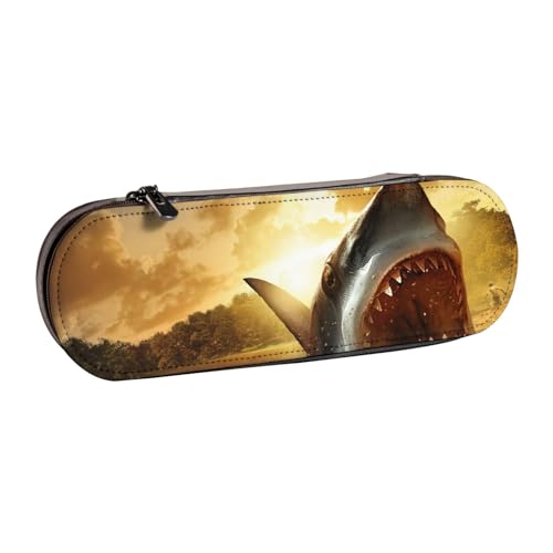 WSHFFILO at Dusk Federmäppchen aus Leder mit Hai-Motiv, bedruckt, tragbar, Schreibwarenetui von WSHFFILO