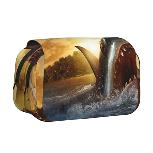 WSHFFILO at Dusk Federmäppchen mit Haifisch-Motiv, bedruckt, doppelt, tragbar, Schreibwaren-Tasche, Schwarz , Einheitsgröße, Münztasche von WSHFFILO