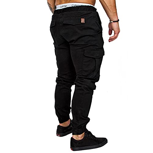 WSKMHK Hosen Herren Cargohosen Jogginghose Mit Elastischer Taille Und Kordelzug In Übergröße, Fahrradhosen Für Herren 2024 Schwarz 5XL von WSKMHK