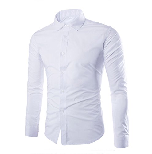 Herren Schlicht Modisch Business Freizeit Hemden Langarm Einfarbig Weiß DE L (Asiatisch 3XL) von WSLCN