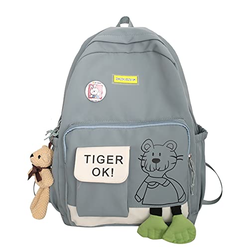 Schulrucksack Lässiger Tagesrucksack Reise Laptop Rucksack Kawaii Japanische Schultasche für Teenager Mädchen, (mit Anhänger) Grün, L, Casual von WSLCN