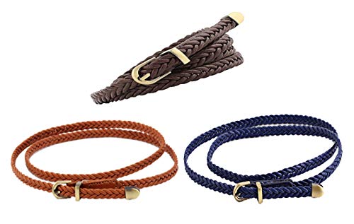 WSLCN Damen Gürtel Dekorative Schmal Boho Flechtgürtel Waist Belt Blau+Leicht Tan+Kaffee 99 * 0.8cm (L*B) von WSLCN