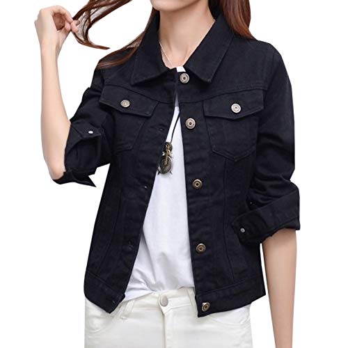WSLCN Damen Jeansjacke Denim Jacke Kurz Slim Fit Übergangsjacke schwarz Brust 33 inch(Asie L) von WSLCN