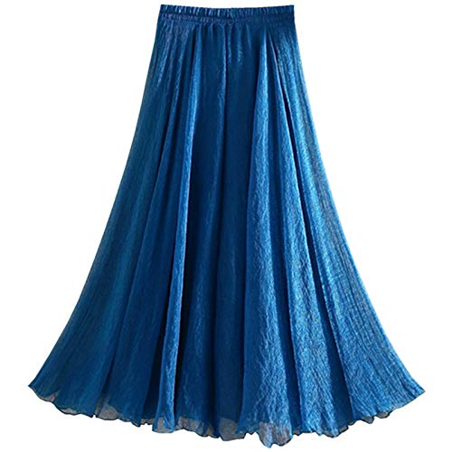 WSLCN Damen Klassik Chiffon Rock Plissee Maxi Skirt Strandröcke Groß Swing Sommerrock Blau XL (Länge 100cm /Taille 58-94cm) von WSLCN