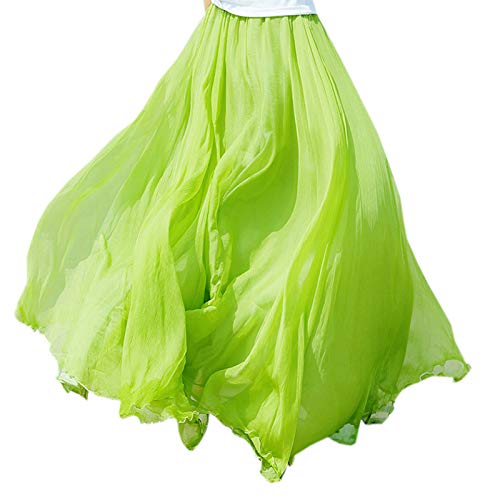 WSLCN Damen Klassik Chiffon Rock Plissee Maxi Skirt Strandröcke Groß Swing Sommerrock Gras Grün XL (Länge 100cm /Taille 58-94cm) von WSLCN