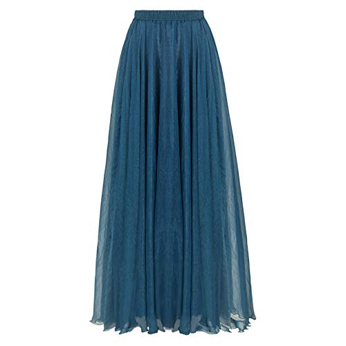 WSLCN Damen Klassik Chiffon Rock Plissee Maxi Skirt Strandröcke Groß Swing Sommerrock Grün Blau L (Länge 95cm /Taille 58-94cm) von WSLCN