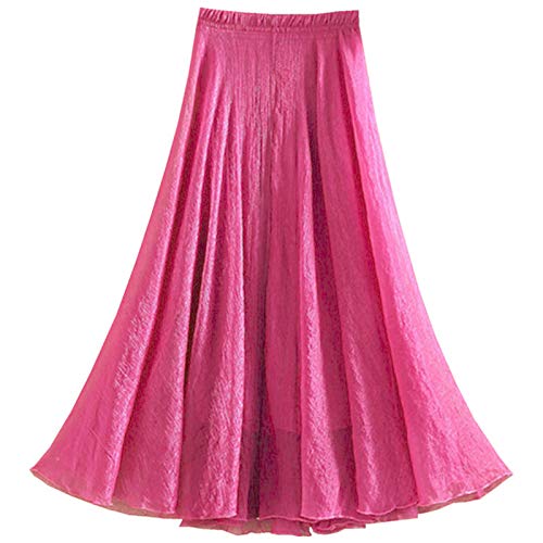 WSLCN Damen Klassik Chiffon Rock Plissee Maxi Skirt Strandröcke Groß Swing Sommerrock Lila Rot XS (Länge 80cm /Taille 58-94cm) von WSLCN