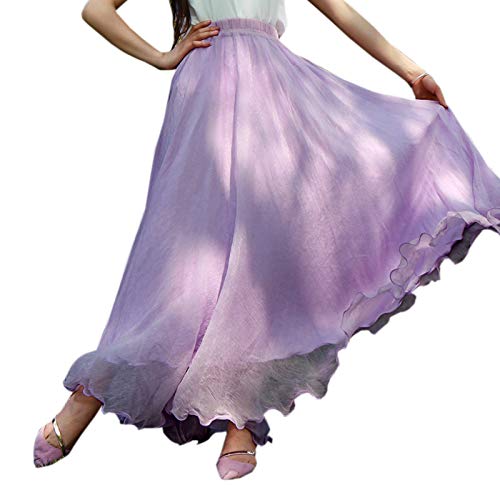 WSLCN Damen Klassik Chiffon Rock Plissee Maxi Skirt Strandröcke Groß Swing Sommerrock Lila XS (Länge 80cm /Taille 58-94cm) von WSLCN