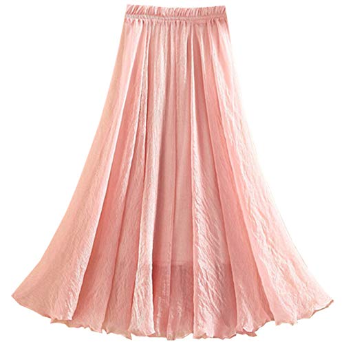 WSLCN Damen Klassik Chiffon Rock Plissee Maxi Skirt Strandröcke Groß Swing Sommerrock Pink XS (Länge 80cm /Taille 58-94cm) von WSLCN