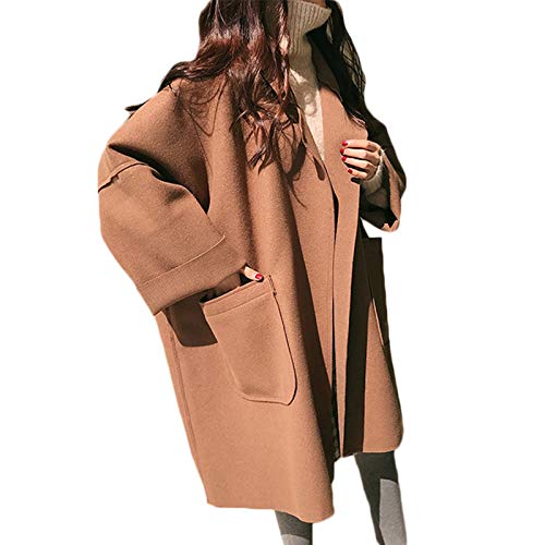 WSLCN Damen Oversize Wollmantel Herbst Jacke Winter Mantel Casual Einfarbig Mittellang Leicht tan DE M(Asie XL) von WSLCN