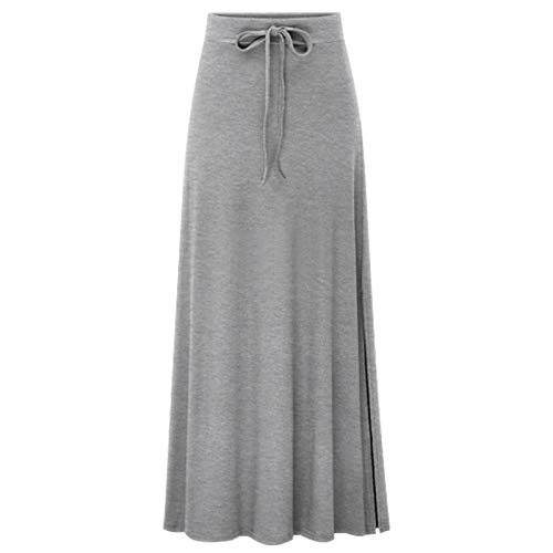 WSLCN Damen Rock Einfarbig Bleistiftrock Maxi Rock Strickrock Seite Schlitz High Slit Skirt Große Größe Grau (Asie 2XL) Für 65-72.5kg von WSLCN