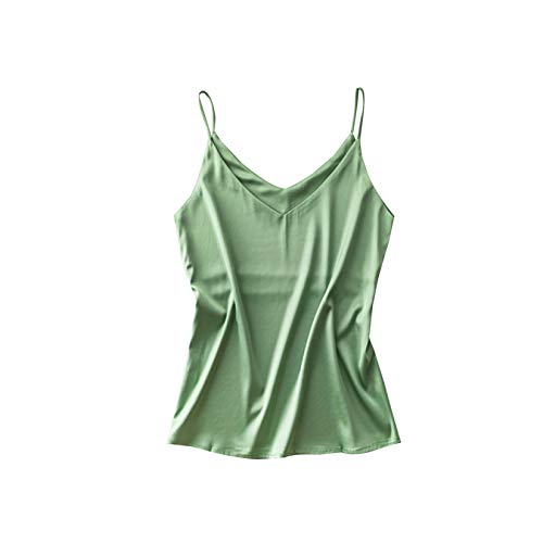 WSLCN Damen Seide Tank Tops Ohne Arm V-Ausschnitt T-Shirts Sexy Lose Sommer Leibchen Hell Grün Small WSLCN Damen Seide Tank Tops Ohne Arm V-Ausschnitt T-Shirts Sexy Lose Sommer Leibchen Hell Grün Small von WSLCN