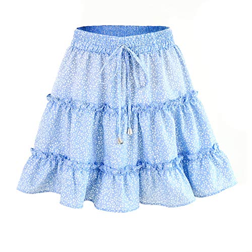 WSLCN Damen Sommerröcke Chiffon Minirock Faltenrock A-Linie Strandröcke Vintage Polka Dot Blau S (Länge 41cm /Taille 66-86cm) von WSLCN