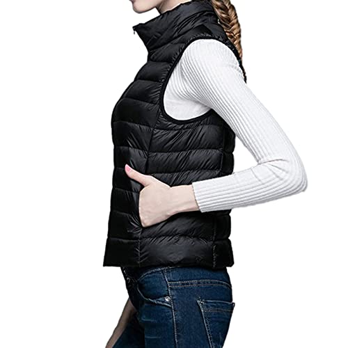 WSLCN Damen Steppweste Leicht Reißverschluss Gepolstert Bodywarmer Weste Stehkragen, Schwarz , 38 von WSLCN
