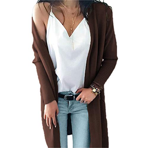 WSLCN Damen Strickjacke Basic Klassik Cardigan Übergangsjacke Elegant Stricken Knielange Kaffee Asie XL -Brust 104 cm von WSLCN