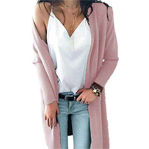 WSLCN Damen Strickjacke Basic Klassik Cardigan Übergangsjacke Elegant Stricken Knielange Pink Asie M -Brust 96 cm von WSLCN