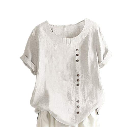 WSLCN Damen T-Shirts Tunika Tops Kurzarm Lose Bluse Sommer Vintage Oberteil Baumwolle Leinen Weiß XXXX-Large von WSLCN