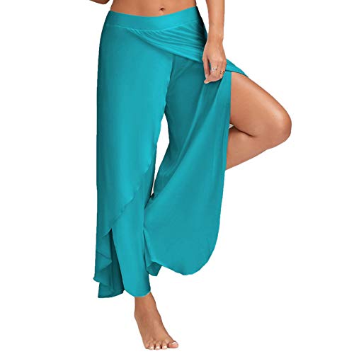 WSLCN Damen Tanzhose Locker Hose Bauchtanz Pilates Yoga Elastizität Lange Dünn Leicht Split Hell Blau Label Asie S :Taille 60-80cm von WSLCN