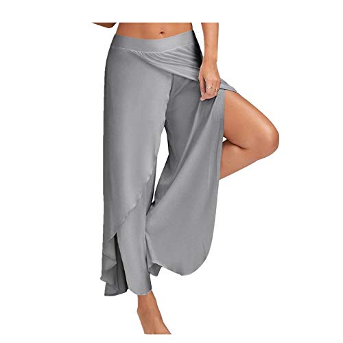 WSLCN Damen Tanzhose Locker Hose Bauchtanz Pilates Yoga Elastizität Lange Dünn Leicht Split Hell Grau Label Asie 5XL:Taille 74-94cm von WSLCN