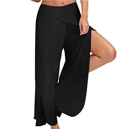 WSLCN Damen Tanzhose Locker Hose Bauchtanz Pilates Yoga Elastizität Lange Dünn Leicht Split Schwarz Label Asie 5XL:Taille 74-94cm von WSLCN