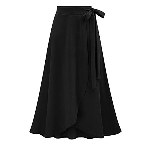 WSLCN Damen Vintage Rock Lang Schnüren Elegant Boho Chiffon Unregelmäßigen Röcke Strand High Slit Skirt Große Größe Schwarz(Strick) (Asie 5XL) Für 90-100kg von WSLCN