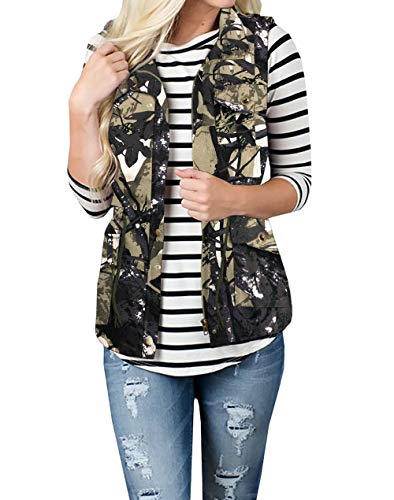 WSLCN Damen Weste Winter Frühling Weste Warm Mantel Reißverschluss ärmellos leicht warm Outdoor Jacke mit Taschen Gr. Small-Medium, Graffiti-Tarnmuster. von WSLCN