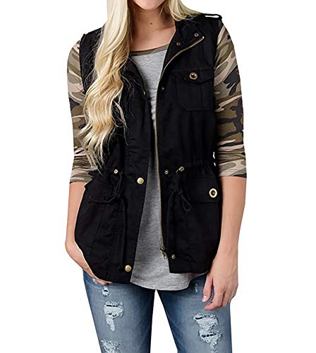WSLCN Damen Weste Winter Frühling Weste Warm Mantel Reißverschluss ärmellos leicht warm Outdoor Jacke mit Taschen Gr. Small-Medium, Schwarz von WSLCN