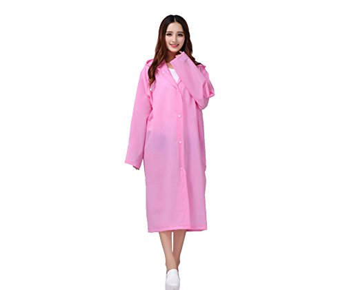 WSLCN Damen schick Transparent Regenponcho Regenjacken Regenmäntel mit Kapuze wasserdicht einfarbig Rosa X-Large von WSLCN